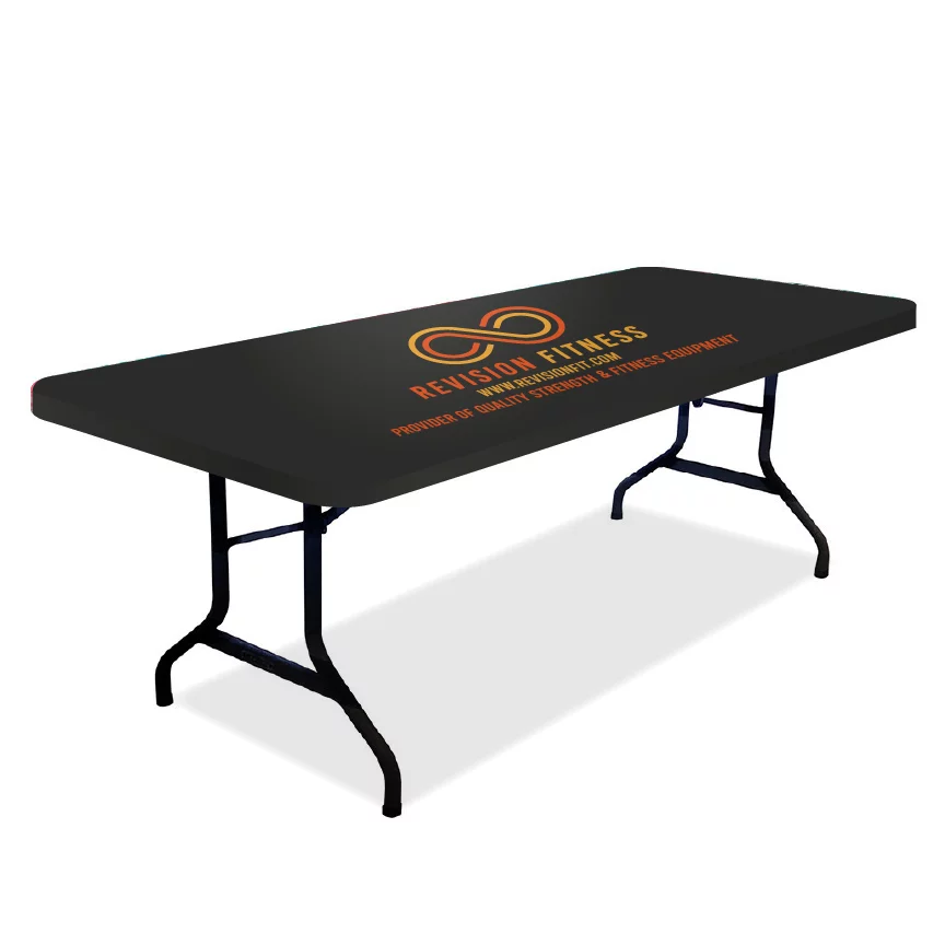 Custom printed table topper perfect for trade shows, exhibitions, and any type of presentation.