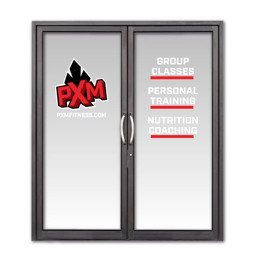 Custom gym window decal for storefront branding and privacy
