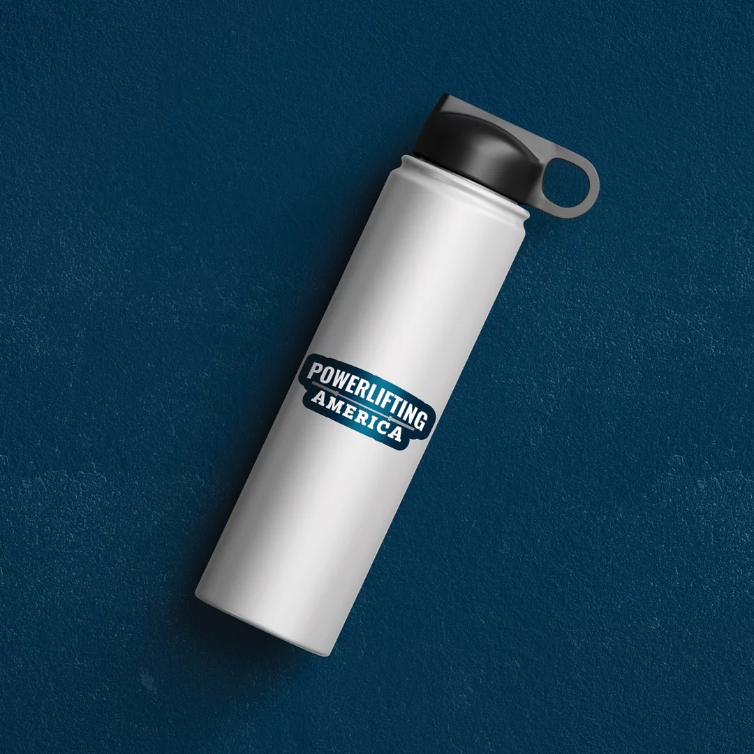 Powerlifting America Sticker on water bottle