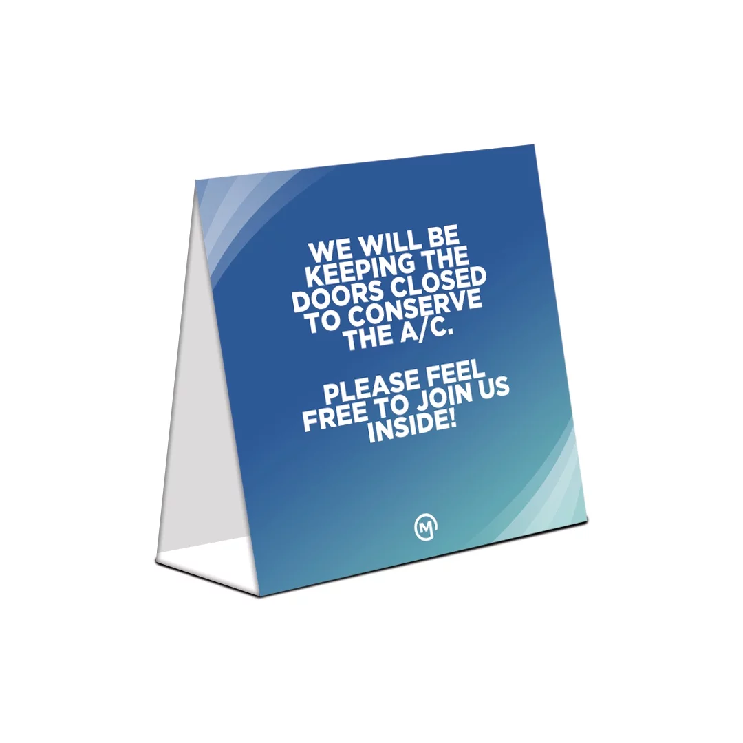 Folded coroplast A-frame sign with bold custom graphics