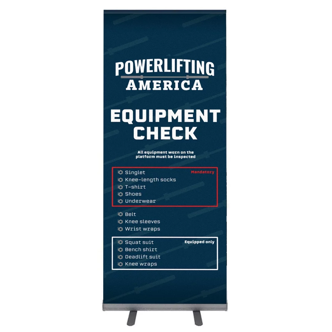 Powerlifting America Equipment Check Retractable Banner in blue colour