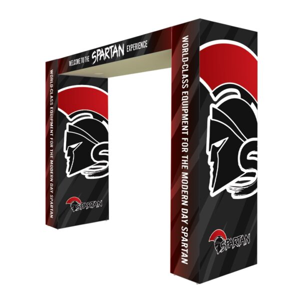 Tradeshow archway display with bridge connector and custom SEG graphics