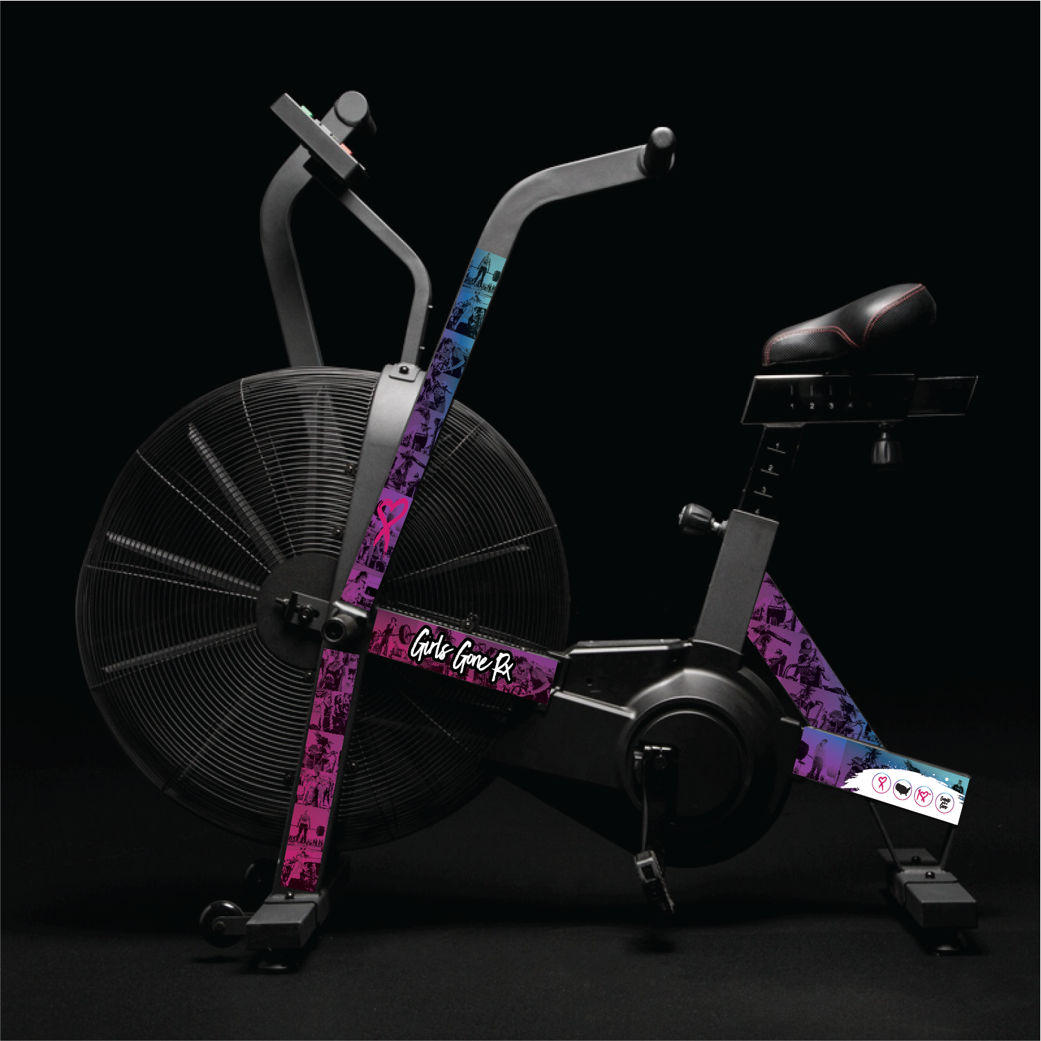GGRX Echo Bike decal with custom branding applied to fitness equipment for a bold look