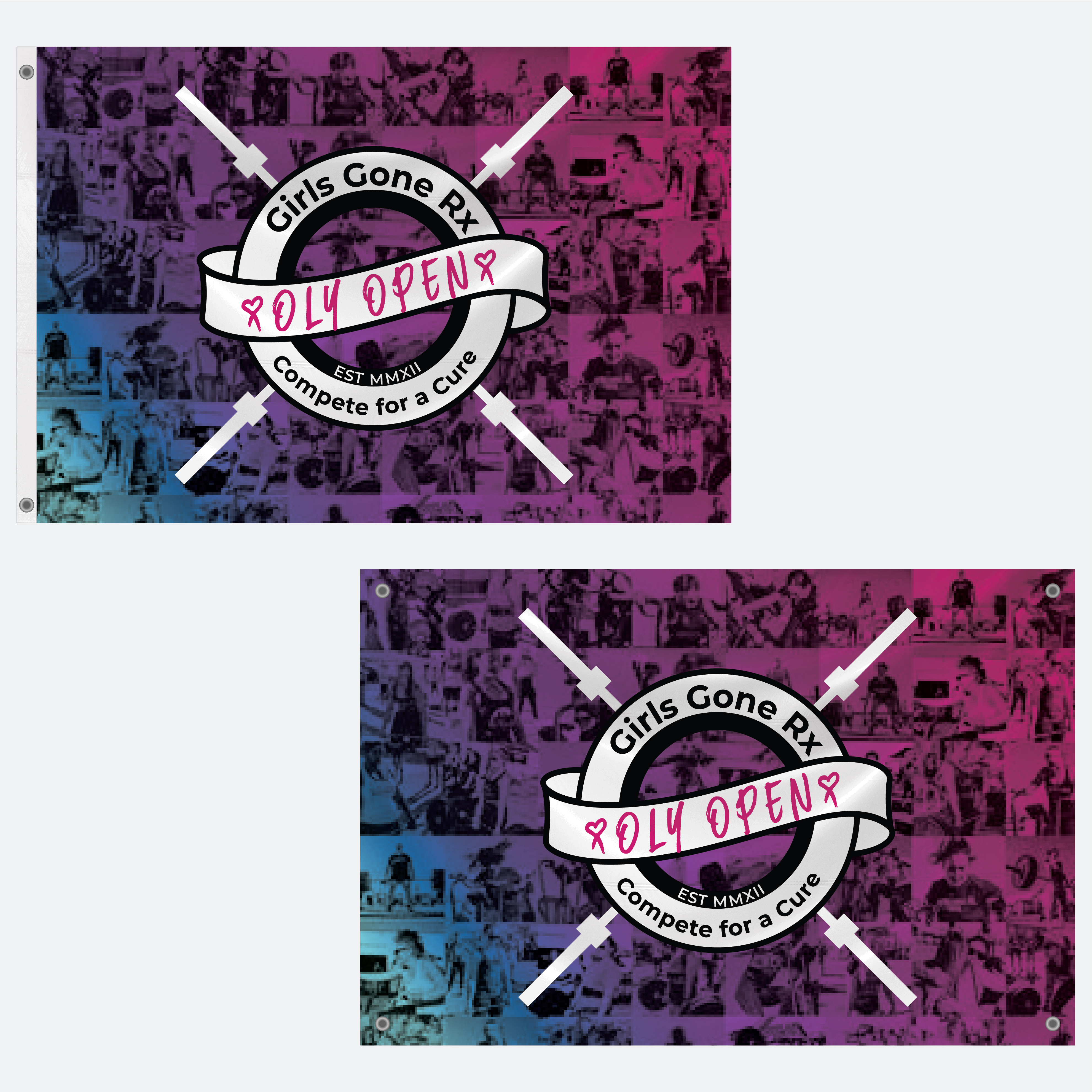 GGRX custom flag for gyms, printed with eco-safe inks and available with display options.
