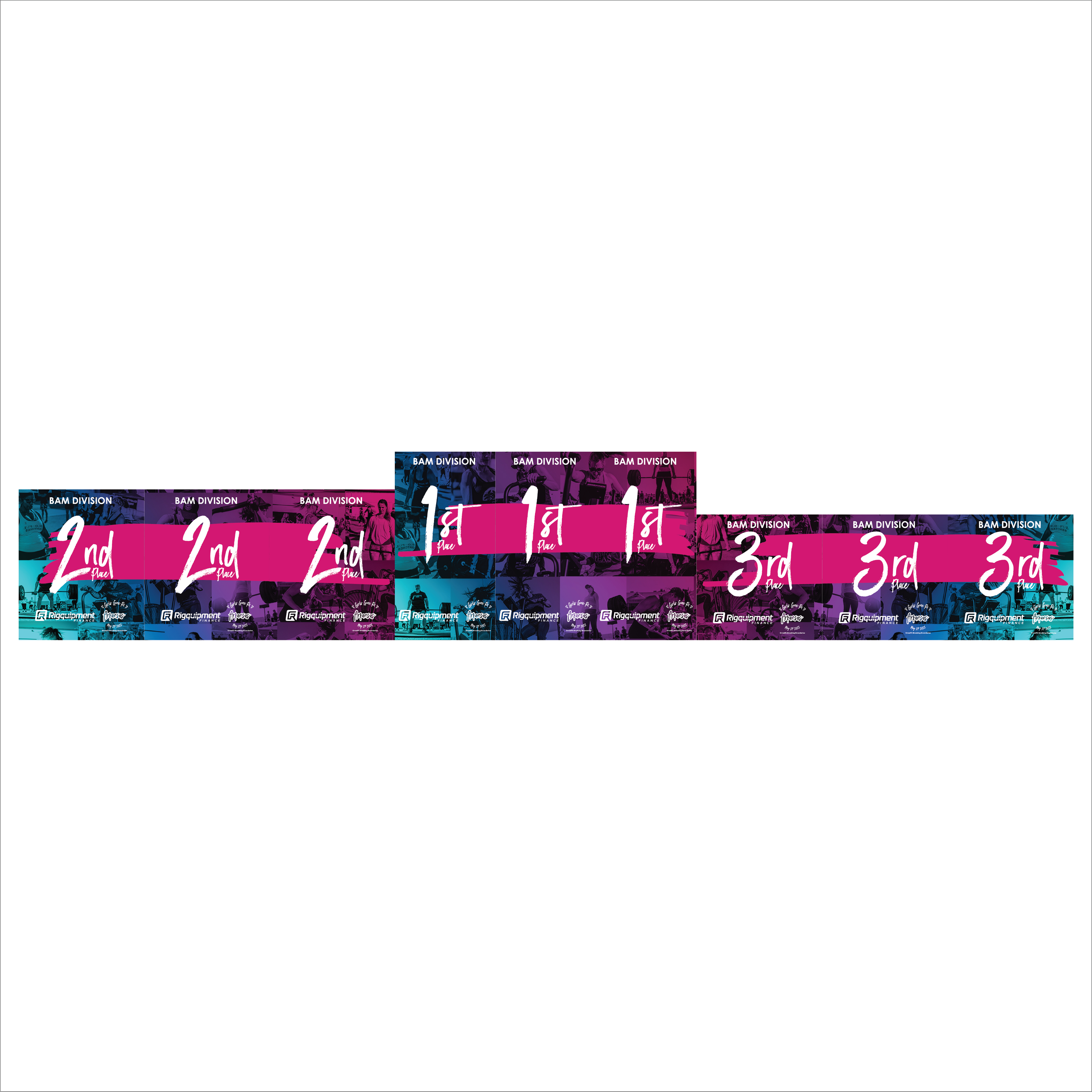 Custom podium graphics for CrossFit event awards, creating a professional backdrop