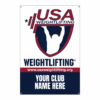 USAW vertical banner, white background, red logo and athlete graphic