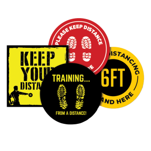 Social distancing floor graphic markers for safe customer spacing